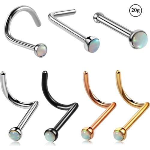 1PC Steel Opal Small Cute 2mm Nose Piercing Nazir Rings 20G L Shape Nose Screw Bone Stud Rings Hide Piercing Nose Pin Jewelry
