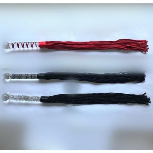 1PCS Glass Anal Dildo with Leather Whip Crystal Anal Dildo Pyrex Glass Bead Butt Plug Fake Male Penis Dick Sex Toys for Couples