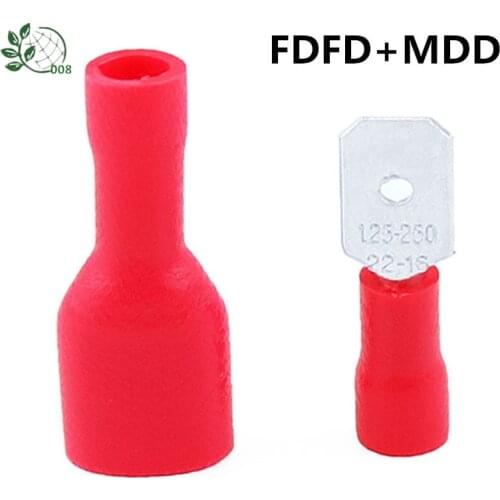 100PCS FDFD1.25-250 Red Spade Insulated Electrical Crimp connect Terminal