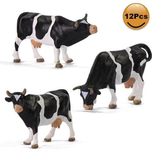12pcs 1:43 O Scale Model Painted Cows Black and White PVC Model Farm Animals Railway Layout Desktop Decor AN4301