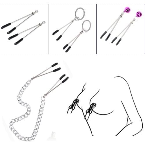 2PCS Nipple Clamps With Metal Chain Women Sex Slave Adjustable Breast Labia Clips Bondage Breast Sex Toy For Couple Adult