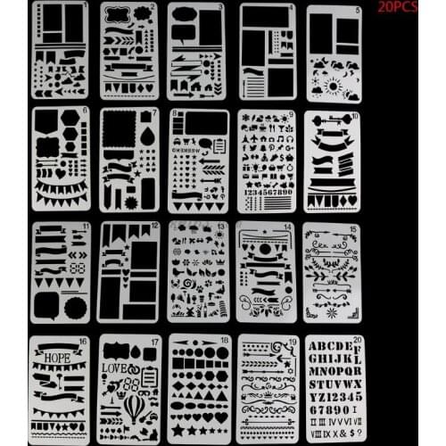 20Pcs Bullet Journal Stencil Set Plastic Planner DIY Drawing Template Diary Decor Craft Dropshipping