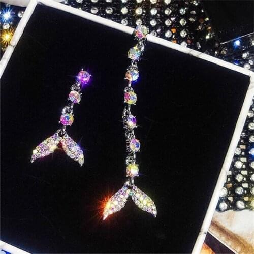 2021 Fine Korean Crystal Mermaid Luxury Drop Earrings Fashion Women Party Wedding Pendientes Mujer Charm Fish tail Jewelry Gifts