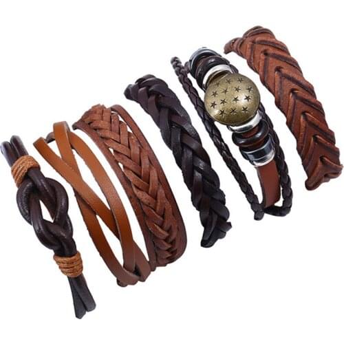 6pcs/set Manufacturers direct knitting cowhide bracelet cross-border a vintage mens leather bracelet accessories