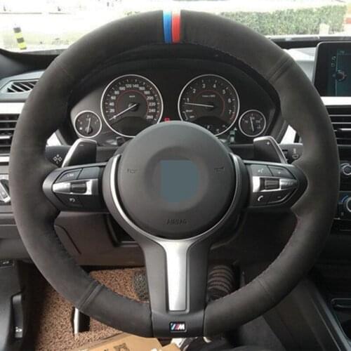 Car Steering Wheel Cover Hand-stitched Black Suede For BMW F87 M2 F80 M3 F82 M4 M5 F12 F13 M6 F85 X5 M F86 X6 M F33 F30 M Sport
