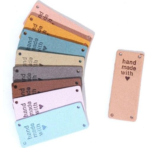 20pcs Handmade PU Label Color Handmade Letter Fold Embossed Suede Label Clothing Hat Label Knitting Accessories 2x5cm