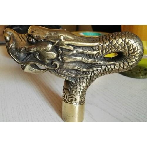 China Old Handwork Carving Bronze Dragon Statue Cane Head Walking Stick Free shipping