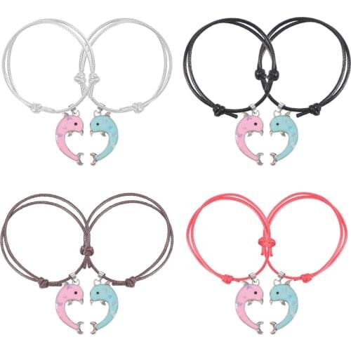 2 Piece Set Couple Bracelet Heart-shaped Stitching Animal Dolphin Pendant Fashion Men And Women Valentines Day Jewelry Gift Hot