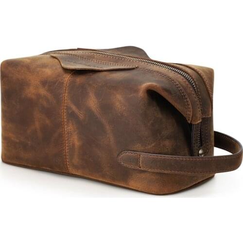 Retro Crazy Horse Leather European and American Trendy Mens Toiletry Bag Multifunctional Large Capacity Clutch