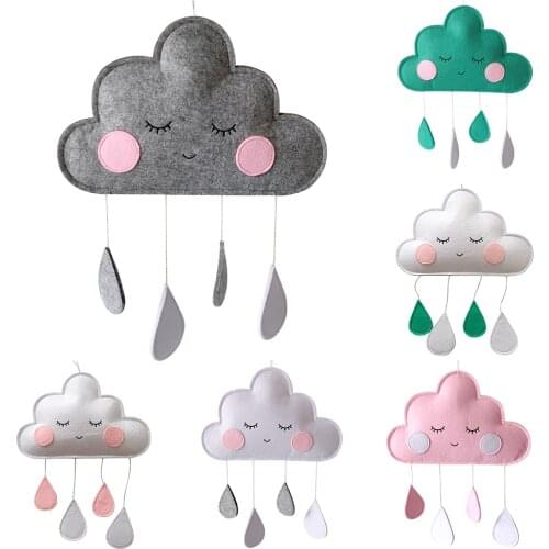 Cute Nordic Style Felt Cloud with Face Style Kids Room Decoration Ornaments Childrens Room Cartoon Decor Pendant for Bedroom