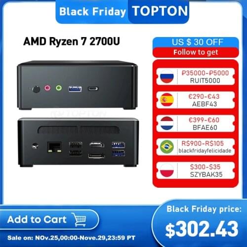 New AMD Mini PC Ryzen 7 2700U Quad Core Vega 10 Graphic 2*DDR4 M.2 NVME Desktop Gaming Computer Windows 10 4K HDMI2.0 DP AC WiFi