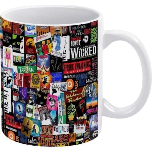 Music Unity White Mug Ceramic Mug Creative Mug Musicals Broadway Westend London New York Musical Music Collage Show