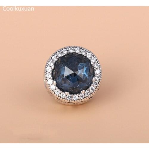 Original 925 Sterling Silver Christmas Moonlight Blue Crystal Radiant Hearts Charms Beads For Jewelry Making Winter