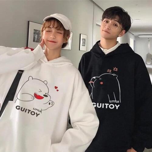 Couple Cartoon Letter Print Hoodies Women Hooded Oversize Pullovers Harajuku Warm Kawaii Female Loose Hoodie Mans Sweatshirts