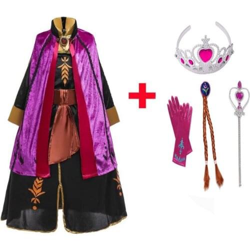 New Princess Anna Dress for Girls Cosplay Elsa Costume Kids Party Dresses Fantasia Elza Vestidos Halloween Clothing Set Elsa 2