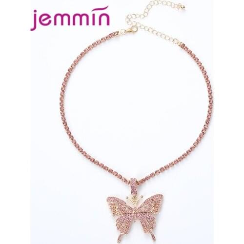 Ins Hot Sale New Arrivals Cubic Zirconia Butterfly Pendant Necklaces Charm Bling CZ Jewelry Pendant Bijoux For Women Girls