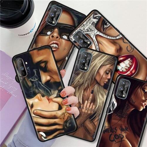 Luxury Phone Case For Realme 6 7 8 Pro C21 C3 XT 5 X50 C20 GT Neo C25 C11 Shockproof Black Soft Cover Sexy Sleeve Tattoo Girl