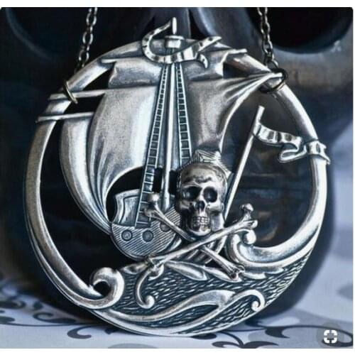 SanLan vintage skull ship necklace