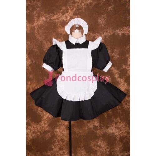 Sexy Lockable Black Cotton Sissy Maid Short Dress Cosplay Costume Uniform[M001]