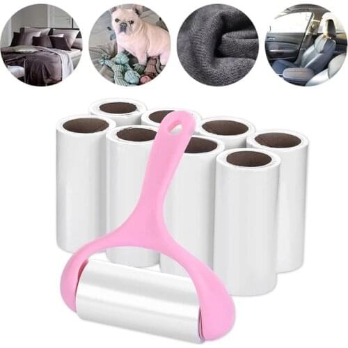 9 Rolls + 1 Handle Sticky Roller Sticky Dust Paper Tearable Adhesive Brush Clothes Lint Brush Hair Remover Kit with Handle