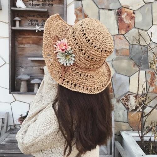 Sun Hat 2019 New Children Straw Hats Parent-child Wide Brim Hand Hook Openwork Flowers Beach Sun Cap Visor Caps Wholesale H102