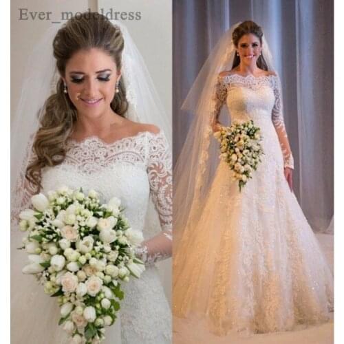 Vestidos De Noiva Mermaid Wedding Dresses Long Sleeves Lace Appliques Beaded Sweep Train Plus Size Off Shoulder Bridal Gown 2021