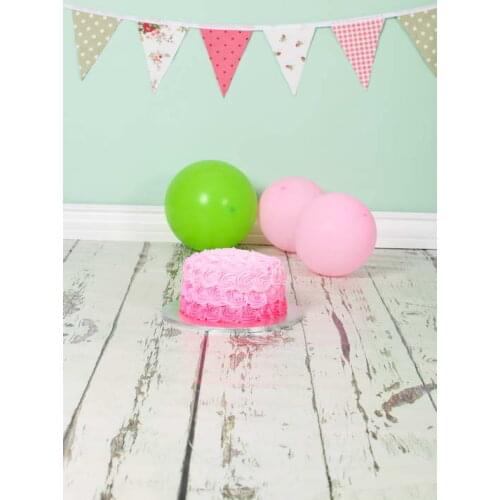 Light Green Wall White Wood Birthday Vinyl Backdrops for Photography Digital Baby Birthday Backgrounds Studio Pink Cake Props