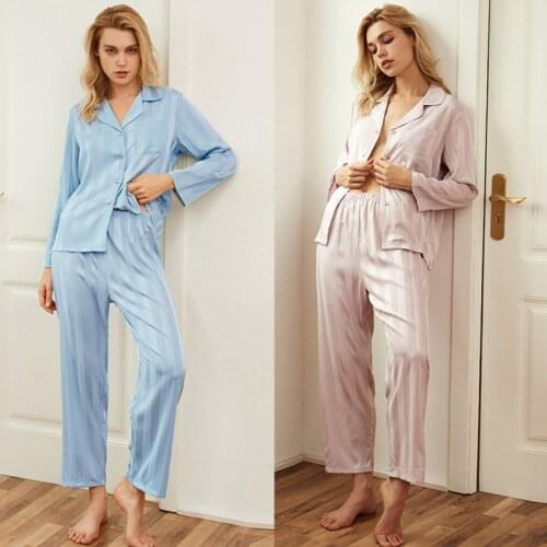 2021 Spring Summer Women Pajamas Set Solid Color Long-sleeved Silk Satin Pajamas Suit Women Casual Home Wear Ladies Sleepwear