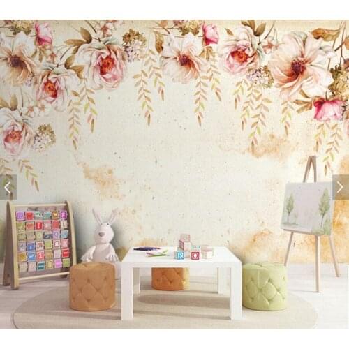 European-style watercolor pattern Vintage hand-painted flower musral, papel DE parede,living room tv wall bedroom bar wallpaper