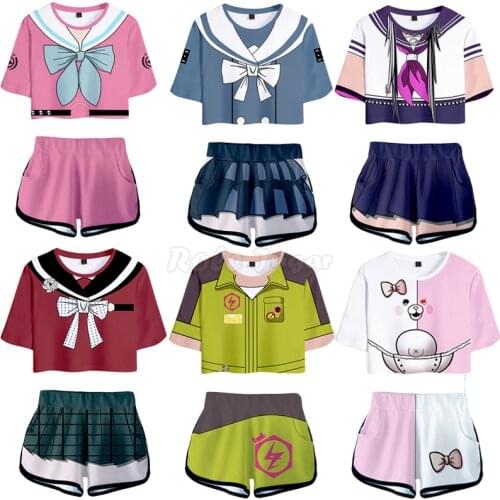 Japan Anime Danganronpa: Trigger Happy Havoc Cosplay T-shirt+Shorts Sets Kids Unisex 3D Printing Short Sleeve Sportswear C30M25