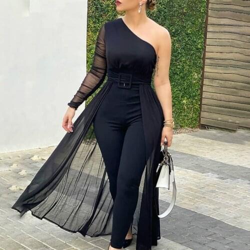 Women Fashion Elegant Long Sleeve Partywear Jumpsuits Formal Party Romper Sheer Mesh Slinky Party Jumpsuit