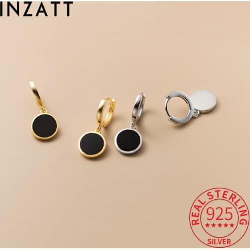 INZATT Real 925 Sterling Silver Black Enamel Round Hoop Gold Earrings For Women Fine Jewelry Geometric Accessories Drop Shipping