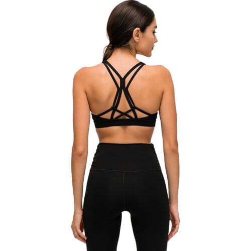 Naked Feel Women Sports Bras Cross Back Yoga Bra Medium Support Push Up Workout Bras