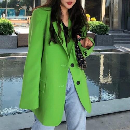 Women Green Big Size Blazer New Lapel Long Sleeve Fashion Suit Jackets 2021 Spring Autumn Loose Outerwear Ladies Tops Tide H1368