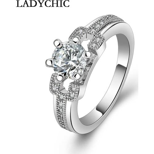 LADYCHIC New Arrival 3A Cubic Zircon Crystal Ring Fashion 6 Prongs Wedding Bands Rings Women Party Jewelry Gift Wholesale LR1041