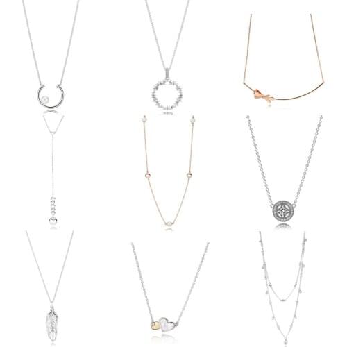 NEW 2021 100% 925 Sterling Silver Pearl Feather Necklace Women Fit DIY Original Bracelet Fshion Jewelry Gift