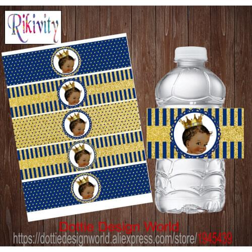 20Pcs Custom Prince Crown Gold Glitter Birthday Party Water Bottle Wine Labels Candy Bar Wrapper Stickers Baby Shower Decoration