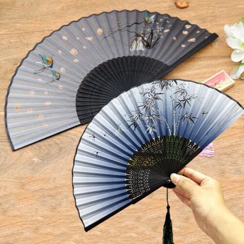 Vintage Style Folding Fan Chinese Ancient Pattern Art Craft Gift Home Decoration Ornaments Party Dance Hand Fan 1PC