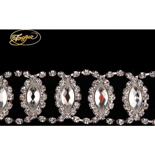 1 yard round Zircon glass Alloy crystal Rhinestones applique for wedding gown dresses rhinestone Gold and silve DIY Crafts