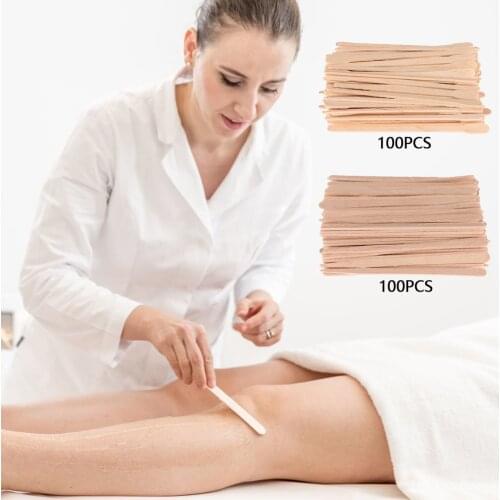 100 Pcs Disposable Waxing Wax Wooden Bamboo Sticks Spatula Tongue Depressor Kit Hair Removal Cream Depilatory Beauty Tool