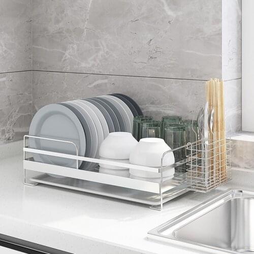 304 Stainless Steel Dish Drying Rack Kitchen Organizer Drain Holder Plate Storage Shelf Sink Drainer Cutlery Accessories Tools