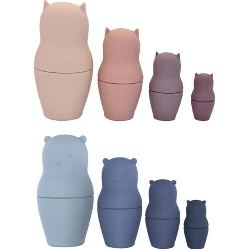 4pcs/set Silicone Dolls Baby Educational Toys Safe Silicone Food-Grade Teether Toy Animal Nesting Dolls With Cute Appearance