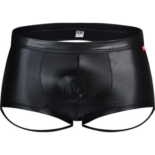 Sexy Underwear Men Boxers Shorts Faux Leather Low Waist U Convex Pouch Underpants Cueca masculina hombre Boxers Trunks