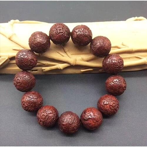 18mm Natural India Red Sandalwood Beads Grade AAA High-density Carved Mythical Wild Animal Japa Mala Man Bracelet DIY Accessorie