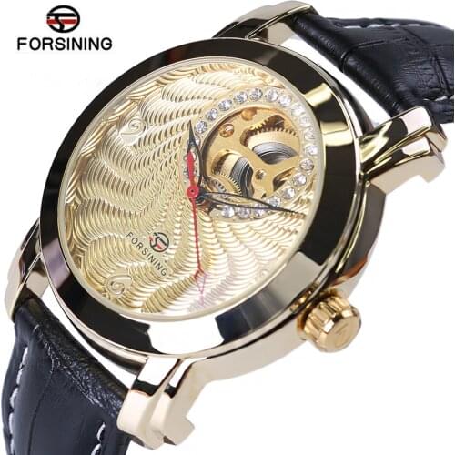 Top Brand Automatic Luxury Small Dial Diamond Display Skeleton Watch Forsining Golden Luxury Corrugated Designer Mens Watches