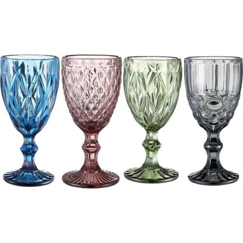Colorful Wine Glasses Goblet Cup European Retro Lead-free Heat-resistant Thickened Cocktail Juice Glass Cups 300ml