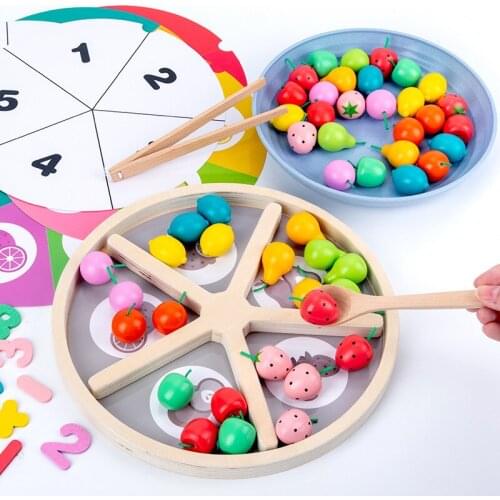 Kids Montessori Education Rainbow Blocks Simulation Fruit Classification Toys Learning Color Math Pretend Play Clip Fruits Toys
