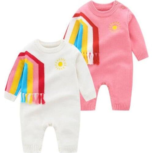 Spring Autumn Infant Baby Girls Rompers Long Sleeve Printing Rompers Newborn Cute Baby Girls Knit Rompers Clothes