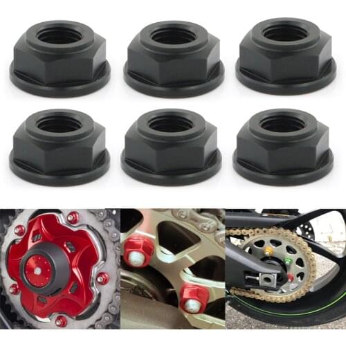 For Honda Suzuki Yamaha Kawasaki Ducati 6 Pcs M10*1.25 CNC Rear Sprocket Nut Kit Aluminum T6-7075 Rear Wheel Axle Nut