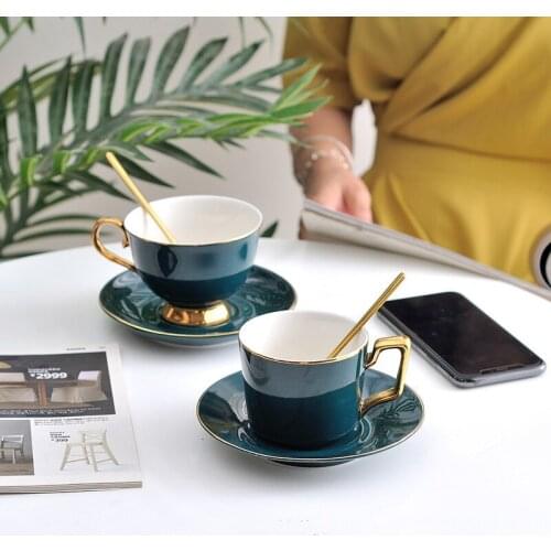 Europe Ceramic Coffee Cup With Saucer Set Porcelain Mug Teacup Afternoon Dessert Milk Cake Home Drinkware Cafe Espresso Cup